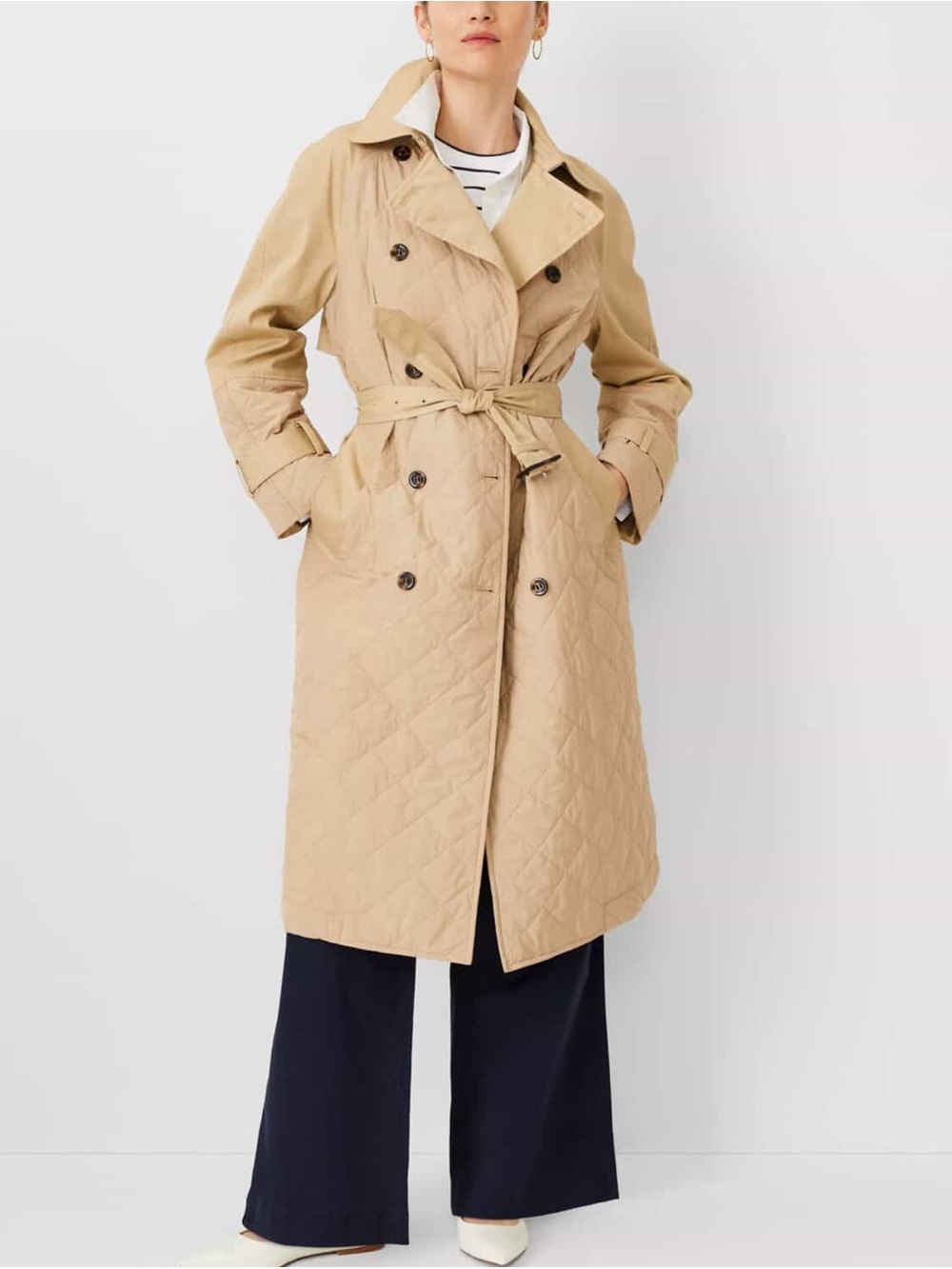 SOLD OUT Ann Taylor Quilted Tie-Waist Trench Coat - Beige